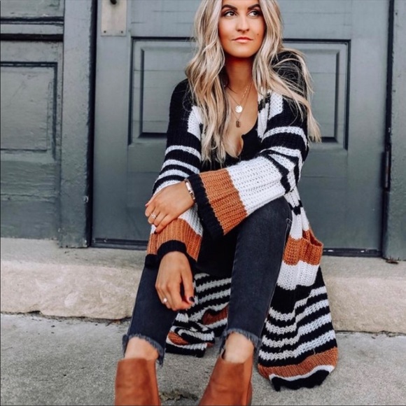 🔹New🔹Striped Rust Duster Cardigan - Picture 1 of 4